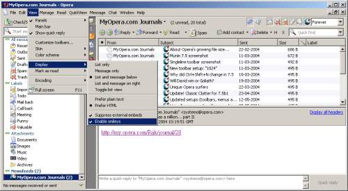 Screenshot of Hugin, the M2 Standalone mail and news client