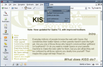 Screenshot of Opera with KISS 7.5 settings